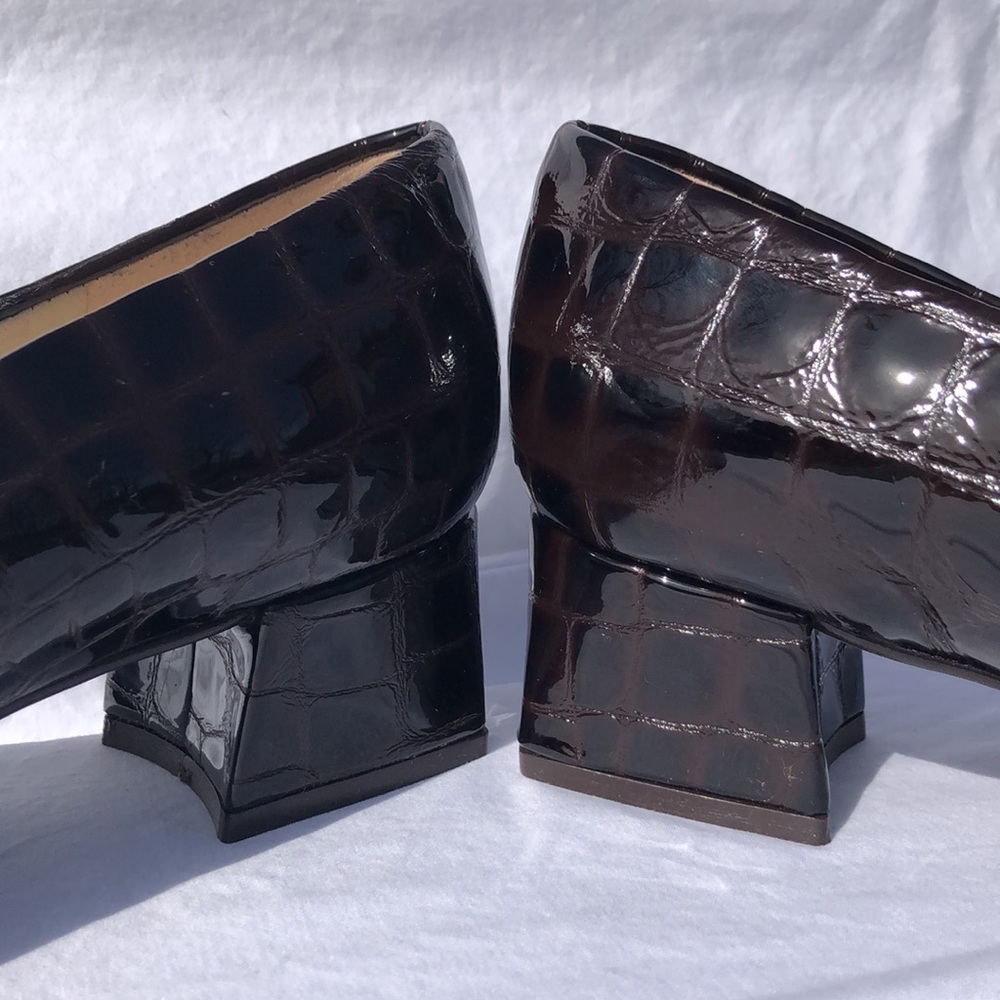 New, Vintage Etienne Aigner Brown Leather Crocodile Pattern, Low Heel, “Sarah”